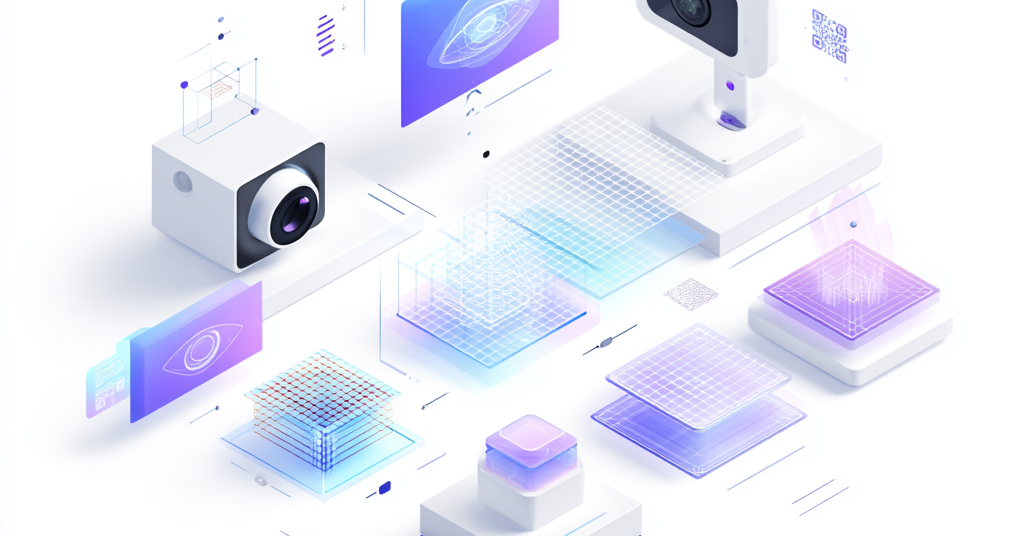 Computer vision system analyzing visual data with AI, detecting objects and patterns for intelligent image recognition applications