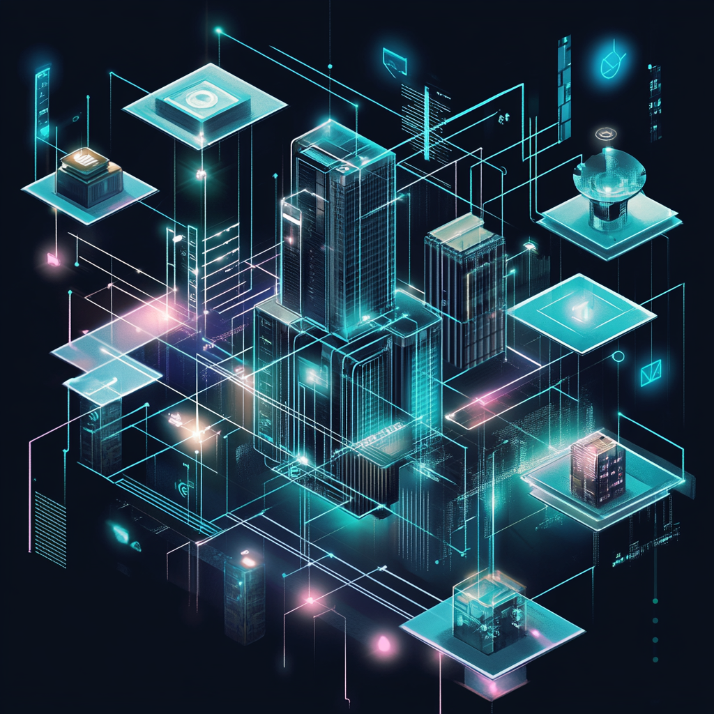 Complex system integration and architecture planning illustration
